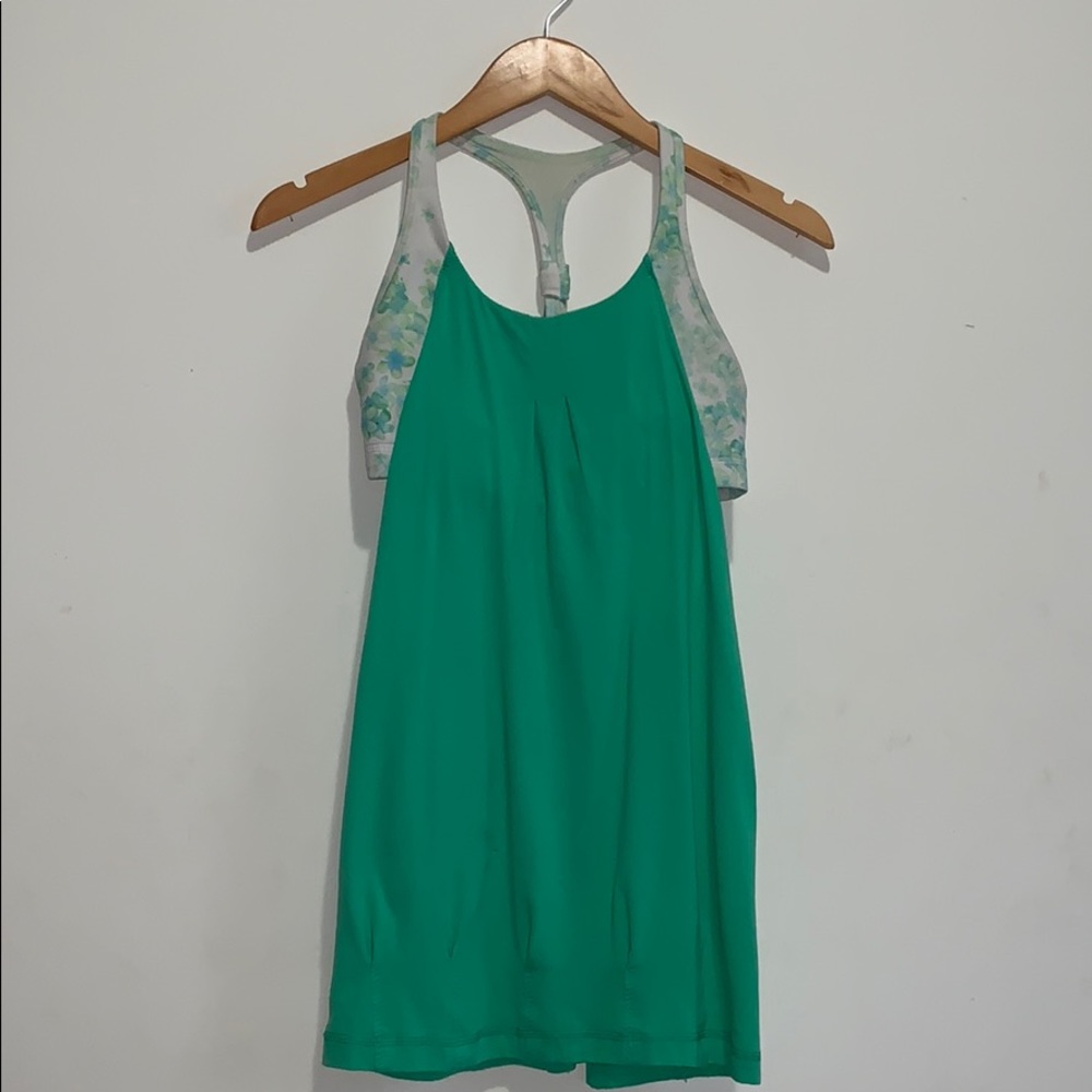 Lululemon Green Floral Sports Bra Tank Top Size 6
